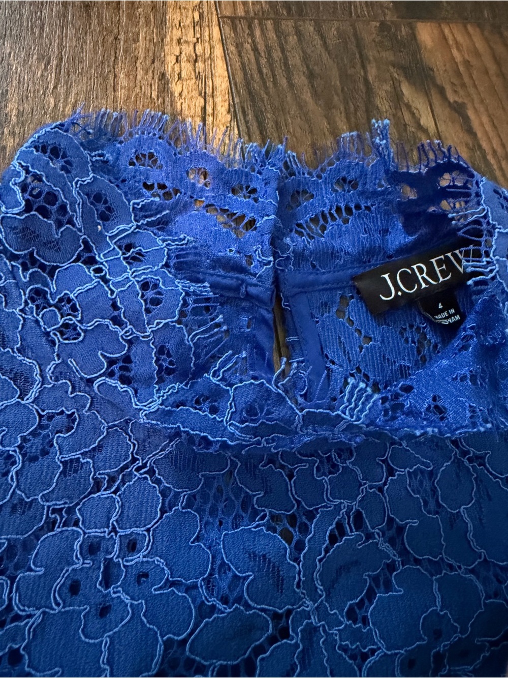 J. Crew Royal Blue Floral Lace Long-Sleeve Mock Neck Top